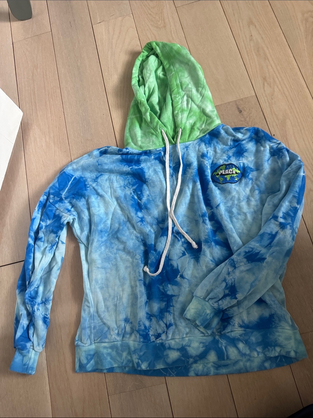 Lauren Moshi Blue Tie-Dye Hoodie with Green Hood